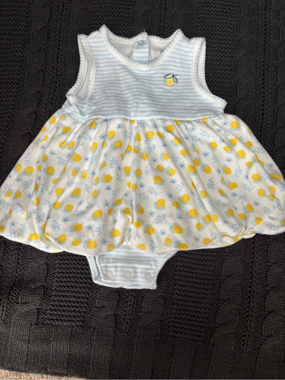 Little Me Baby Girls Lemon Print Sleeveless Skirted Onesie - Blue & Yellow
